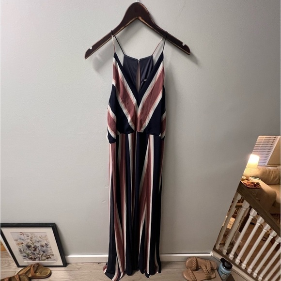 Nwot Striped (Navy, White, Pink) Drop Waist V-Neck Express Maxi Dress, Medium - Picture 2 of 8